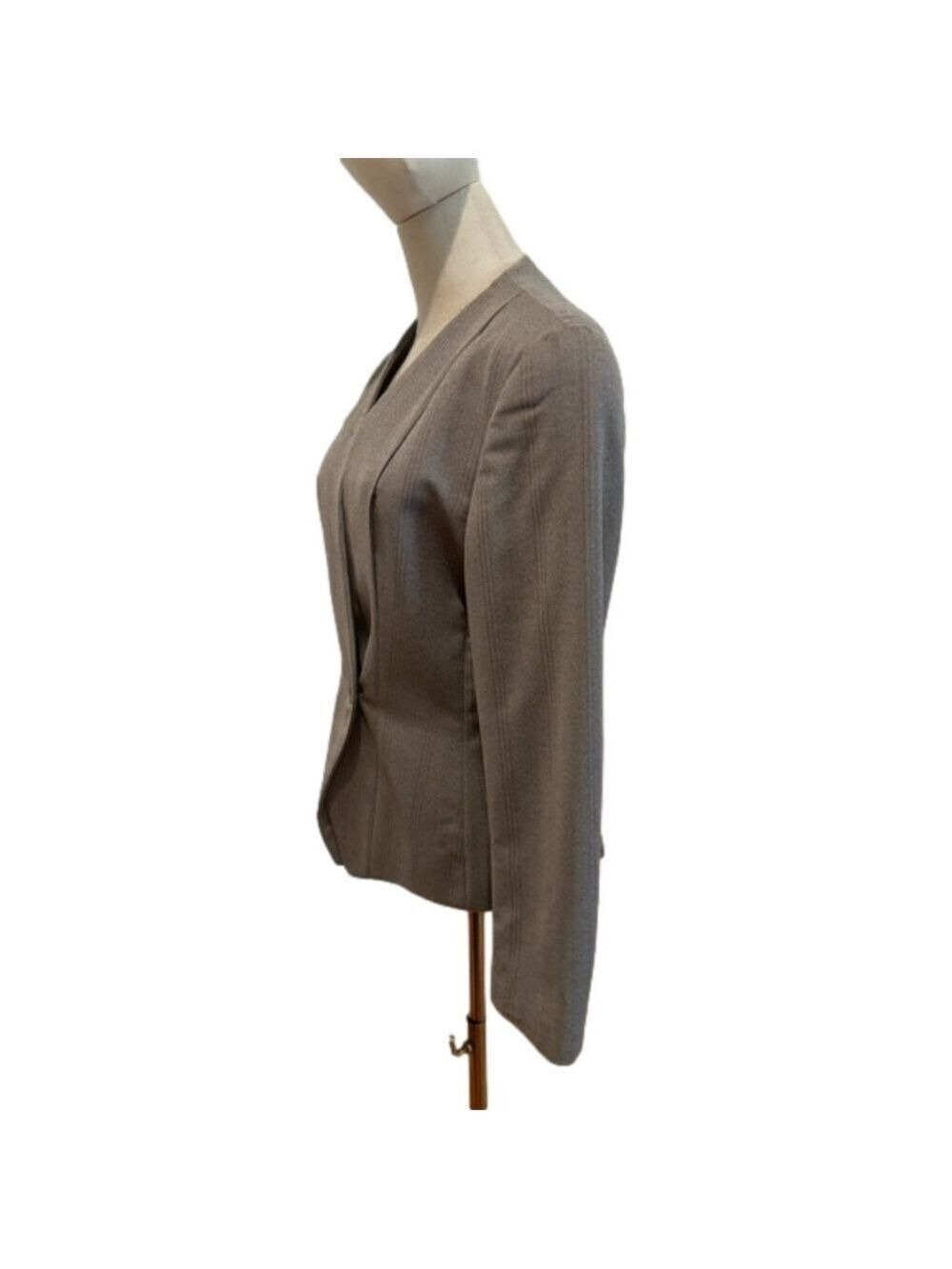 GIORGIO ARMANI VTG BLAZER GRAY & TAUPE PINSTRIPE WOOL BLEND 1 BUTTON HOURGLASS - Picture 5 of 11